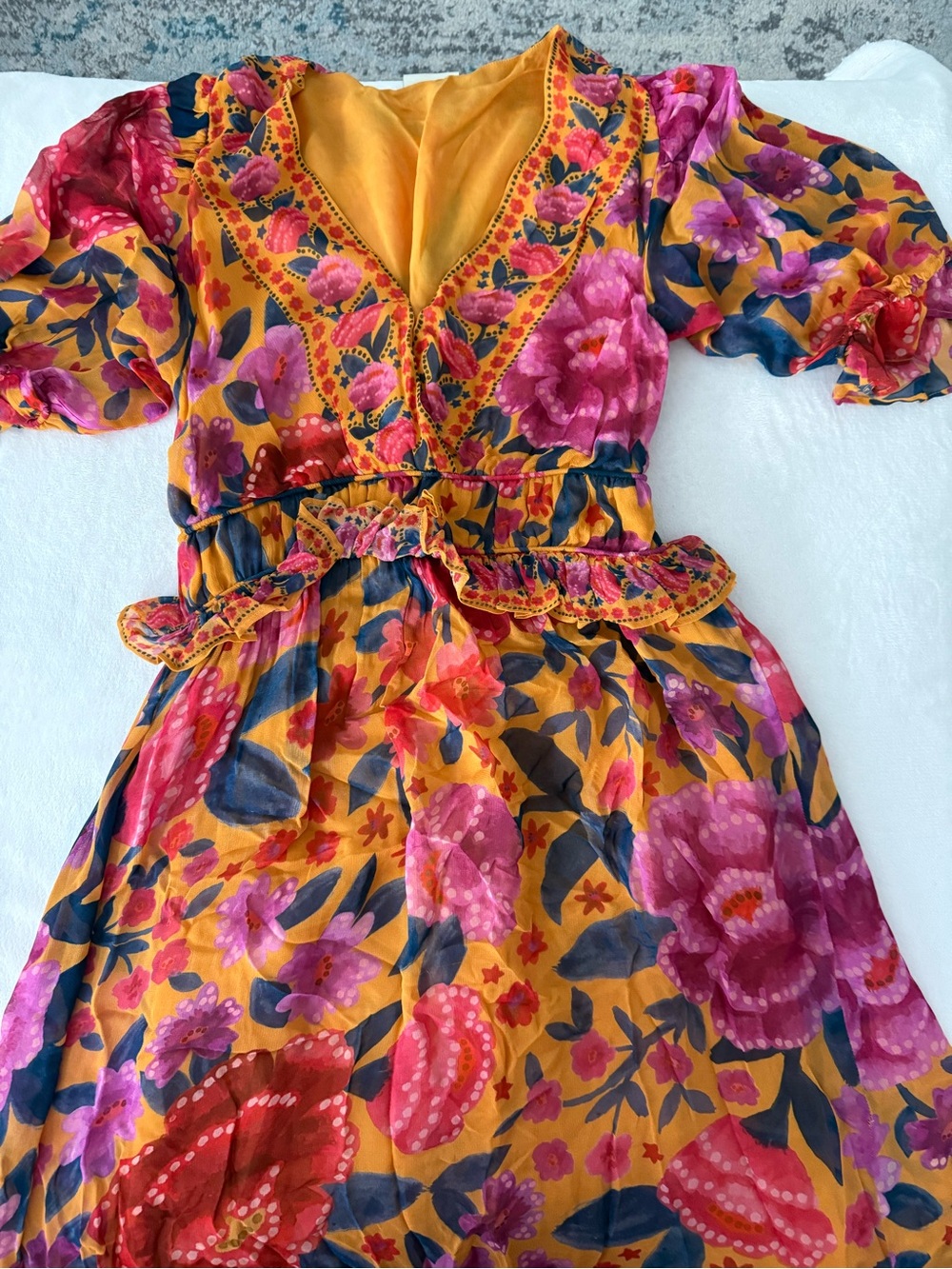 FARM RIO Women’s Floral Dream Short Sleeve Midi Dress Yellow Size S D79 - Picture 2 of 5